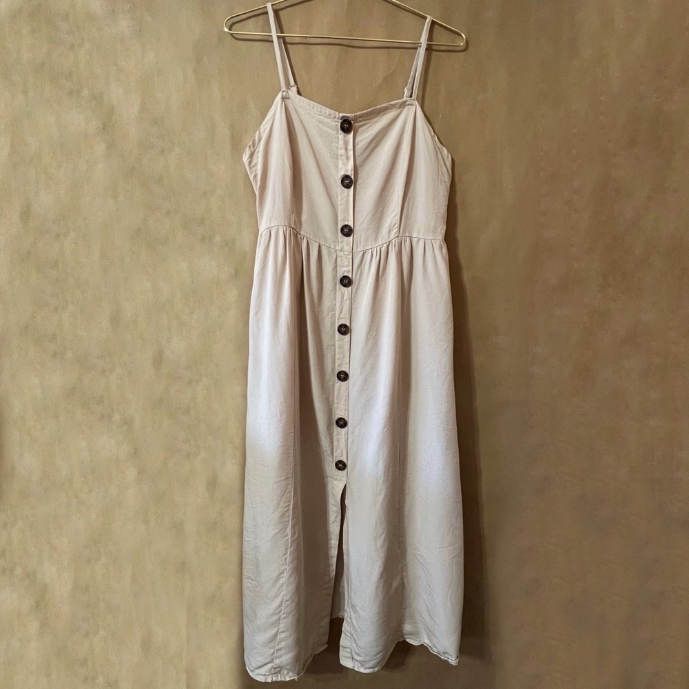 Love Tree Cream Button-Front Midi Dress